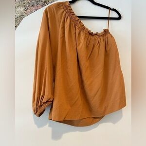 Evereve Womens Boho Burnt Gold One Shoulder Top Size Small
